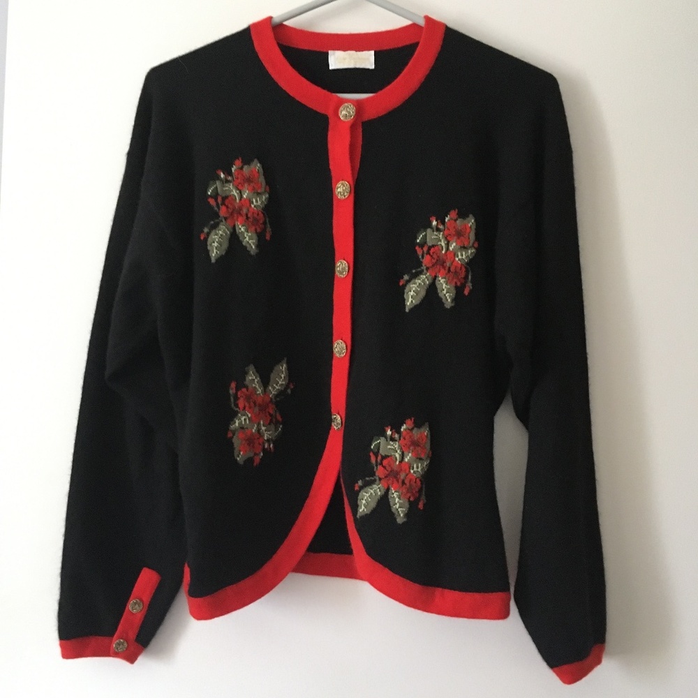 Vintage Scottish 100% Cashmere Intarsia Floral Cardigan S / M